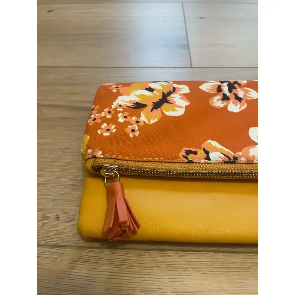 Rachel Rally Floral Fold-Over Clutch Purse Wristlet in Orange and Yellow #0193